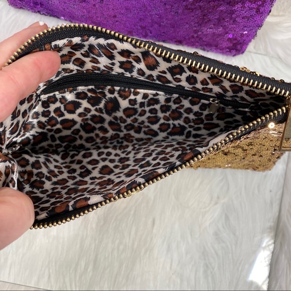 sequin cosmetic bags lined with leopard print - Picture 9 of 11